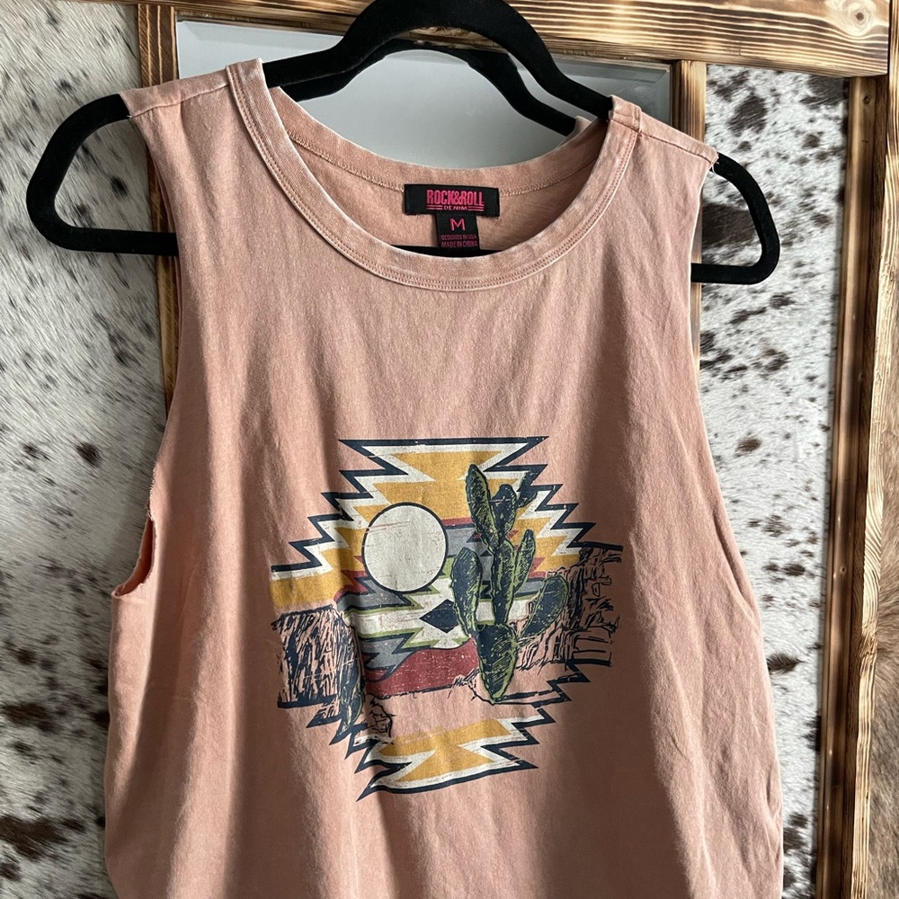 rock & roll denim graphic tank